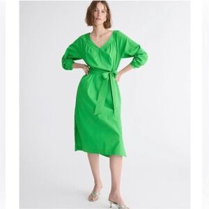 J. Crew Tie-Waist Cotton Poplin Dress Vintage Lime Medium NEW